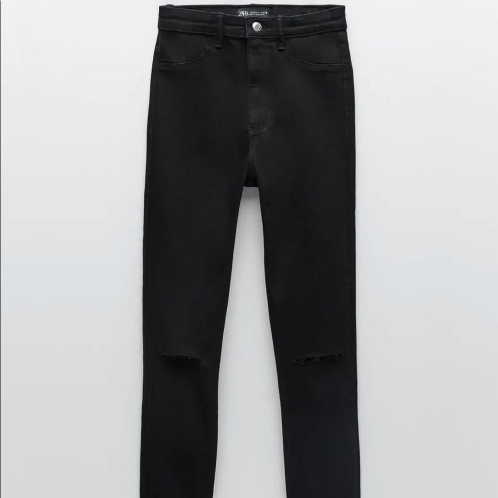 Zara High-Waisted Black Distressed Skinny Jeans
